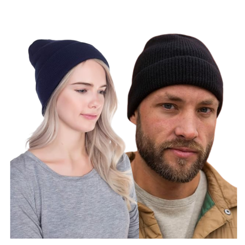 Genérico - Pack 12 Gorro De Lana Con Doblez Adulto Azul / Negro