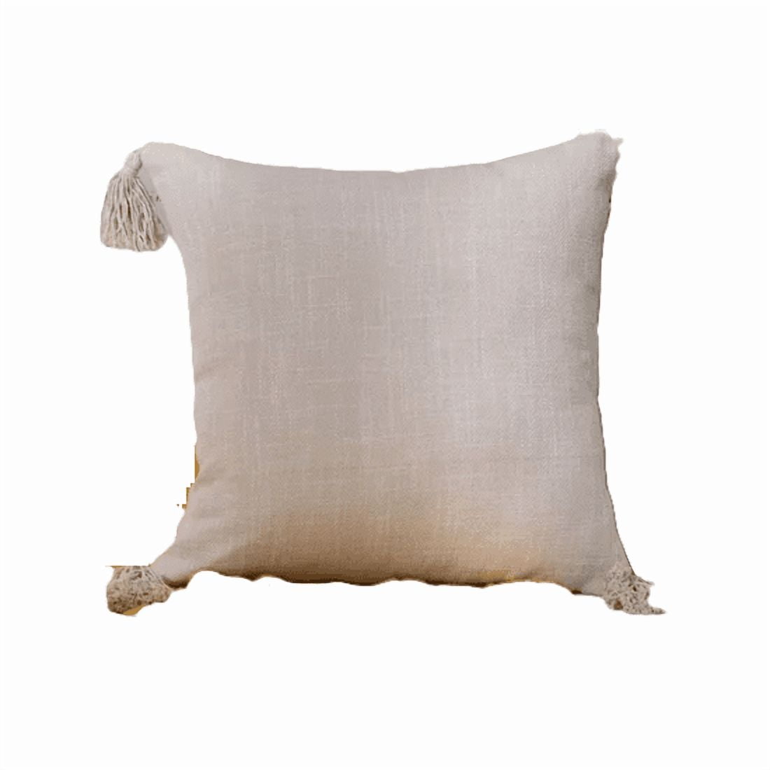 Genérico - Pack De 2 Fundas Para Cojín De Lino Con Pompones 45x45 Cm Crema