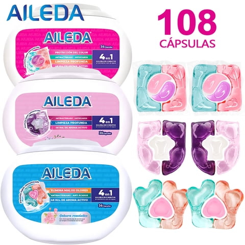 Detergente En Cápsulas Aileda 3Caja(Cítricos Y Frutas 1Caja,Sakura 1Caja,Fresias Y Lirios 1Caja)En Total 108 Cáps