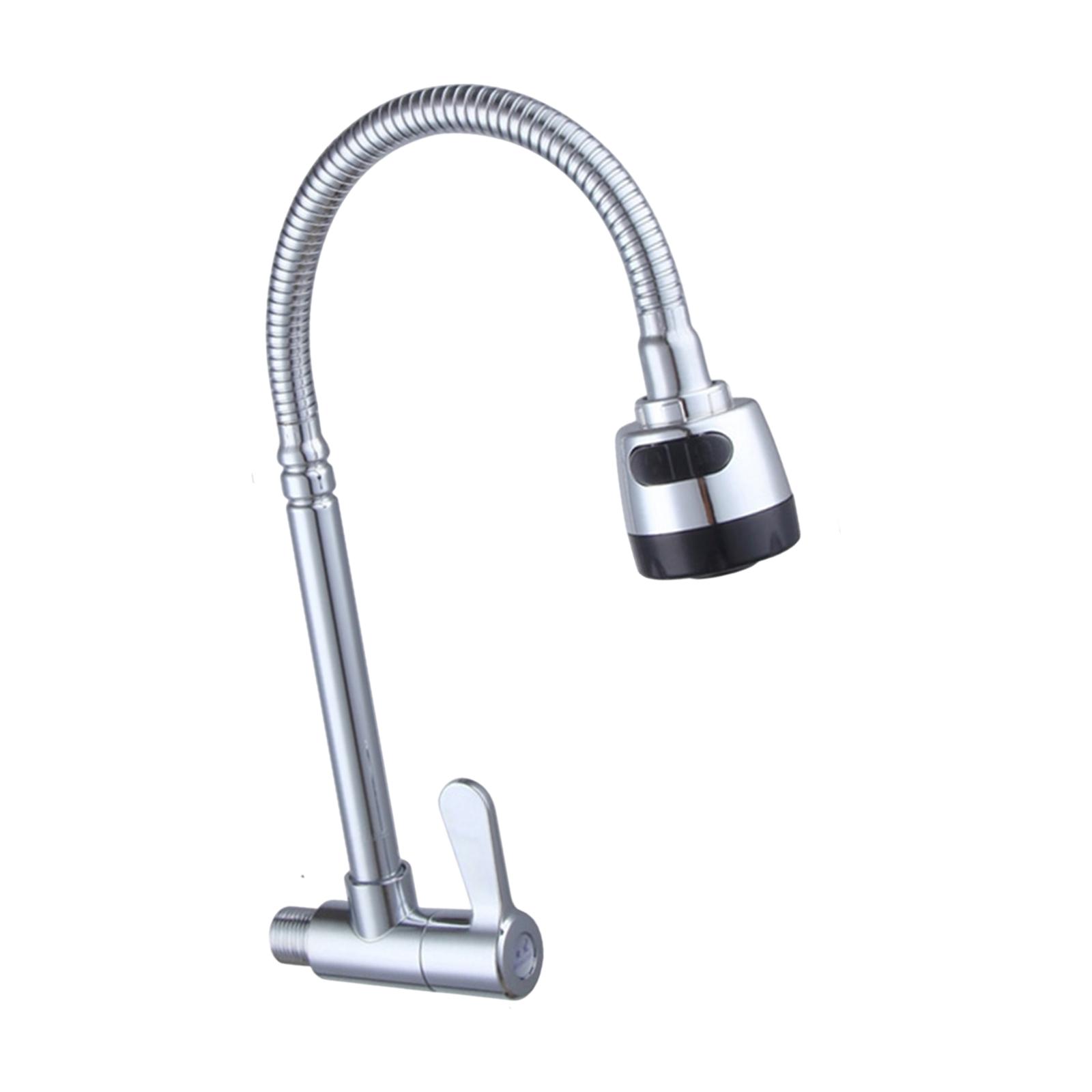 Magideal - Grifo De Agua Fría Individual, Grifo Giratorio De 360 Grados, Grifo De Fregadero Flexible, Grifo De Lavabo De Acero Inoxidable Para El Hogar, Cuarto Montado En La Pared