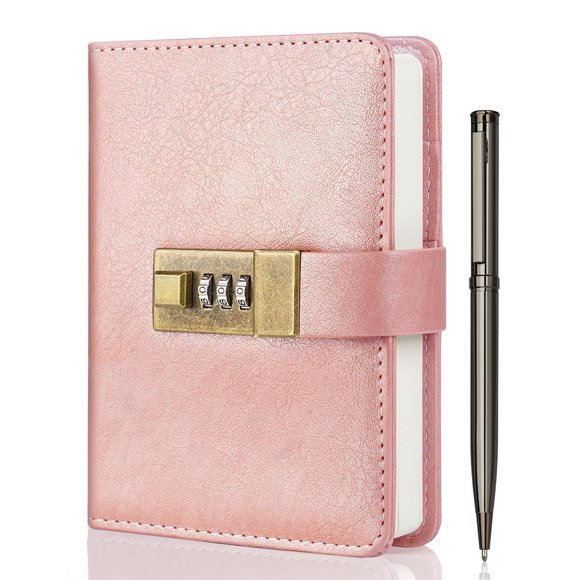Diario WEMATE A6 11x16cm de Cuero PU con Cerradura Oro Rosa