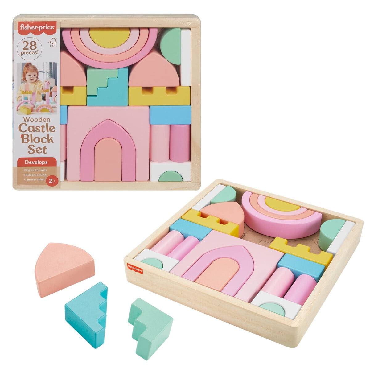 Bloques Madera Fisherprice Castillo 28 Piezas Montessori