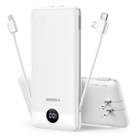 Cargador Portátil Veger De 10000 Mah Con Cables Integrados, Color Blanco