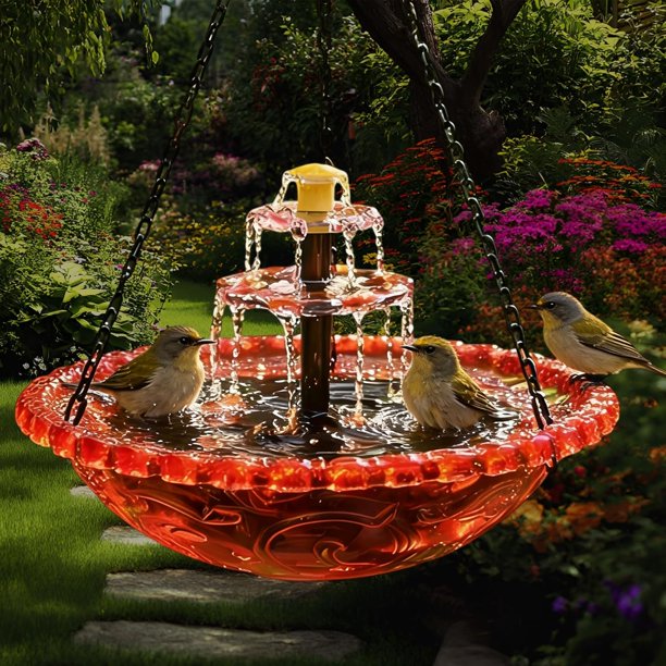 Baño pájaros solar colgante fuente doble aves silvestres colibríes
