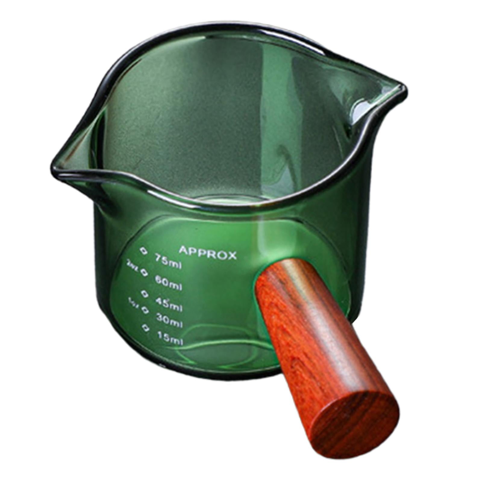 Magideal - Caños Dobles Vasos Medidores De Vidrio Para Licor Vasos Redondos Transparentes Con Mango De Madera Caños Dobles Vasos Medidores Para Té Y Té Suministr , Verde 5.5x6cm