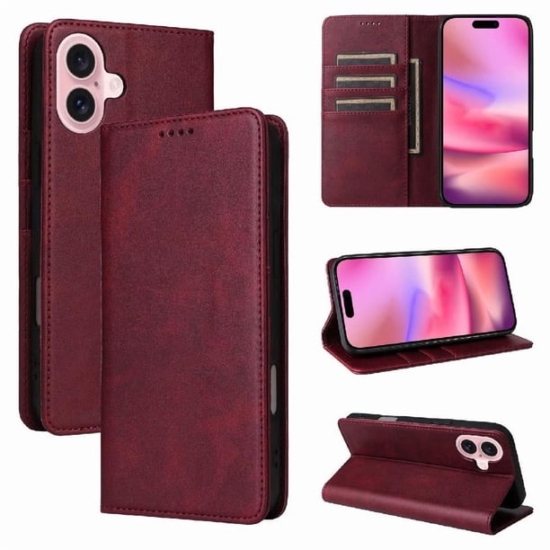 Funda Cartera para iPhone 16 con Ranuras Tarjetas y Soporte - Protección Completa Rojo