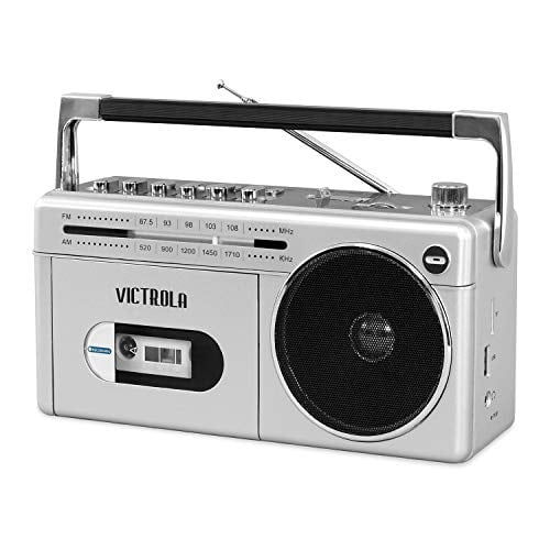 Boombox Victrola VBB-25-SLV con grabadora de casetes