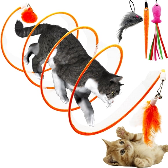 Túnel para Gato CATENEED Plegable Naranja con 5 Juguetes