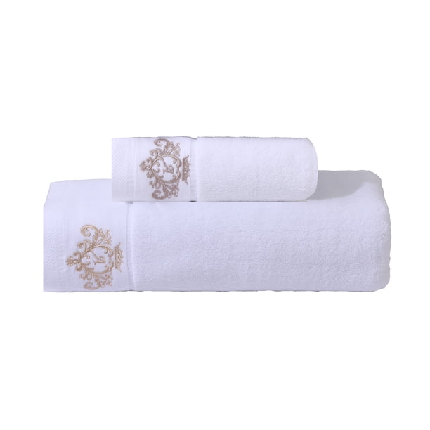 1/2/4pcs Cotton Material Thickened Embroidered Towel Set, Crown Pattern Soft Absorbent And Not Faded, 13.7*29.5in Hand Towel And 27.6*55in Bath Towel Set, Suitable For Family Use