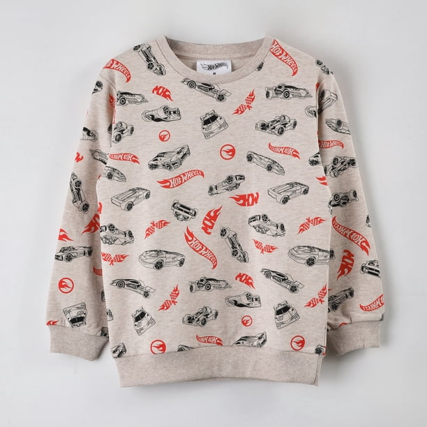 Polerón Cerrado Niño Hot Wheels Full Print Beige
