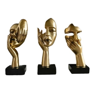 Magideal - Estatuas De Pensador De 3 Piezas, Decoraciones De Escritorio, Esculturas Faciales Abstractas De Resina Decorativas Estéticas Creativas Para Estantería Dorado