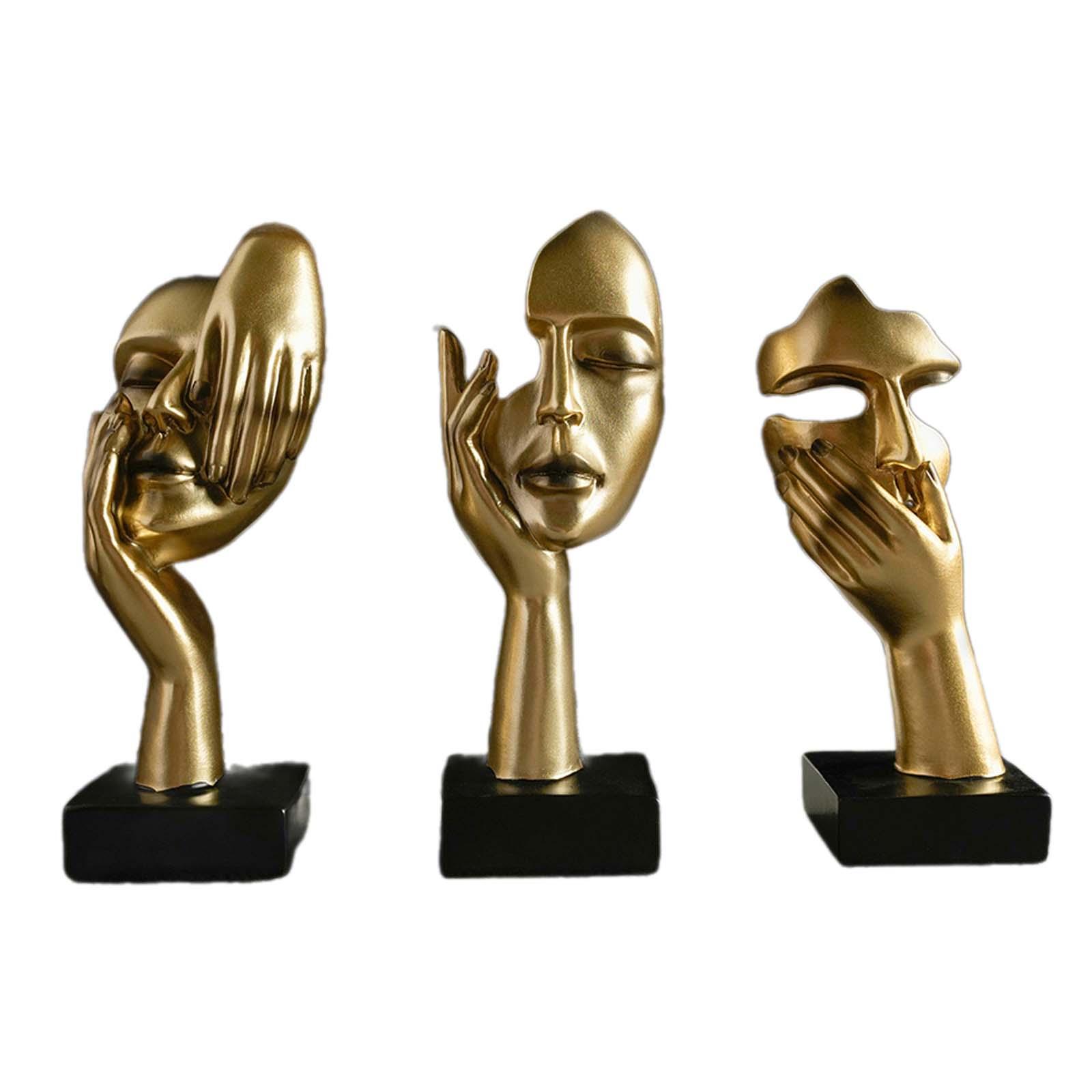 Magideal - Estatuas De Pensador De 3 Piezas, Decoraciones De Escritorio, Esculturas Faciales Abstractas De Resina Decorativas Estéticas Creativas Para Estantería Dorado