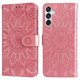 thumbnail image 1 of Funda tipo cartera FOXDOCK para Samsung Galaxy M15 5G , diseño girasol en relieve, cuero PU, cierre magnético, soporte y tarjetero, 1 of 5