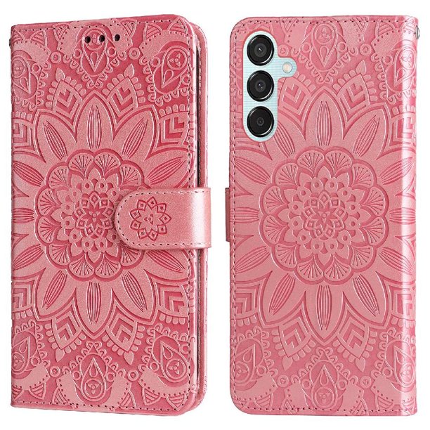 Funda tipo cartera FOXDOCK para Samsung Galaxy M15 5G , diseño girasol en relieve, cuero PU, cierre magnético, soporte y tarjetero