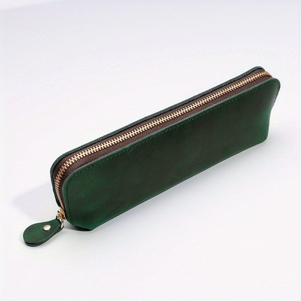 1pc Stylish and Durable Genuine Leather Pencil Case for Office and School Supplies