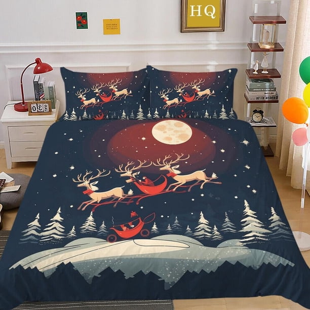 Christmas Gifts Santa Claus Kids Quilt Duvet Cover Set Soft Home Textiles3-Piece Bedding Set
