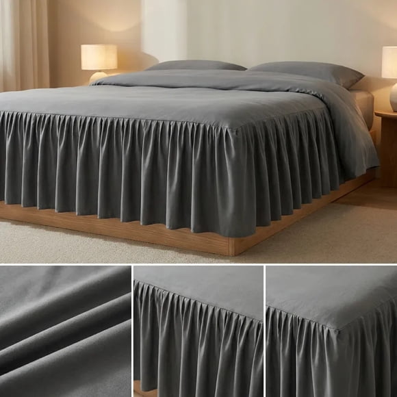 Faldon para Cama 1,5 Plazas 105x200 cm Gris Oscuro Cubre Base y Somier Plisado