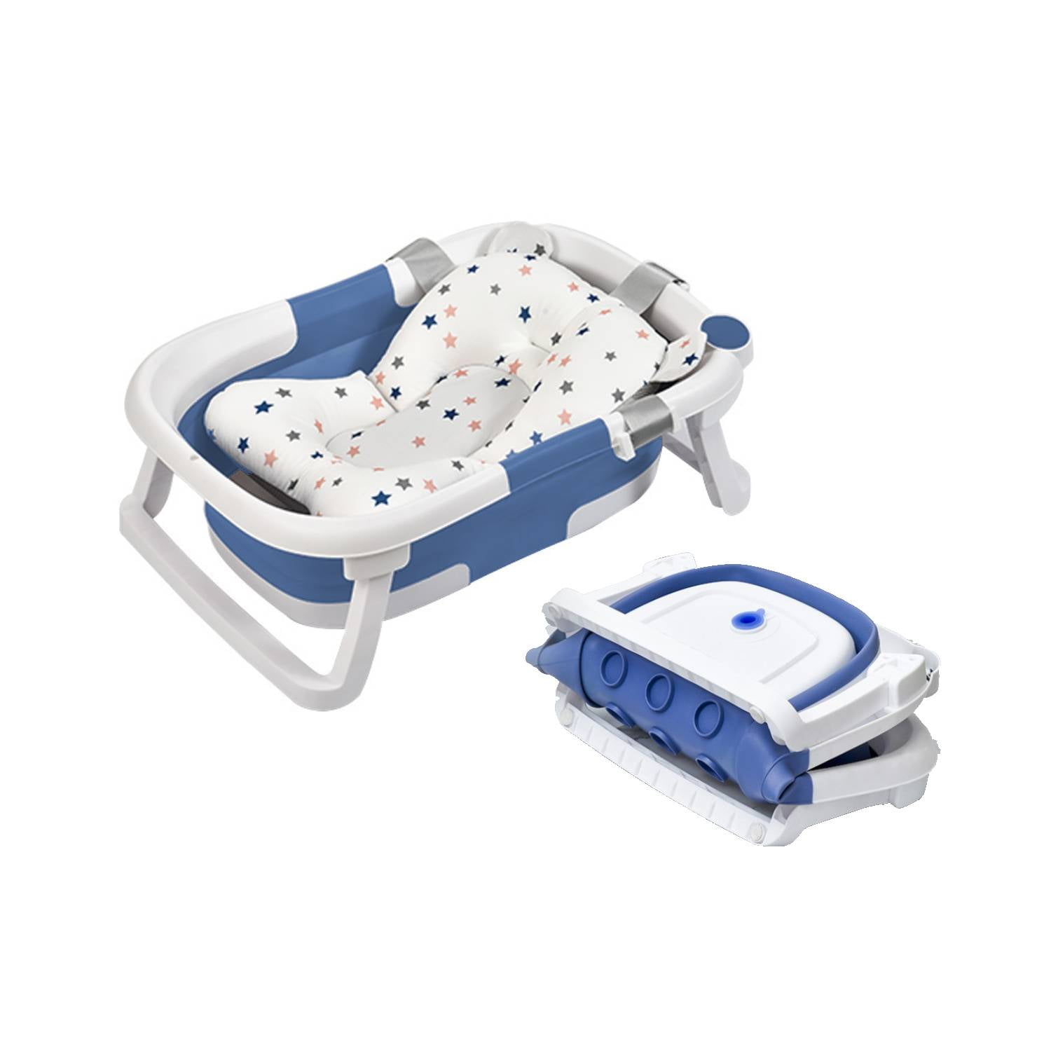 Babyluna - Tina Bañera Plegable Para Bebé Con Cojín Y Termómetro Azul