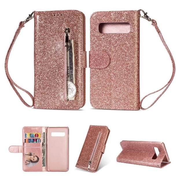 Funda para FOXDOCK Elegante funda Samsung Galaxy S10 Glitter con cremallera-Ideal para el uso diario
