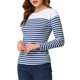 thumbnail image 4 of INSPIRE CHIC Blusa de Mujer para Regreso a Clases con Bloque de Color a Rayas de Manga Larga Camiseta Casual L Azul Blanco, 4 of 7