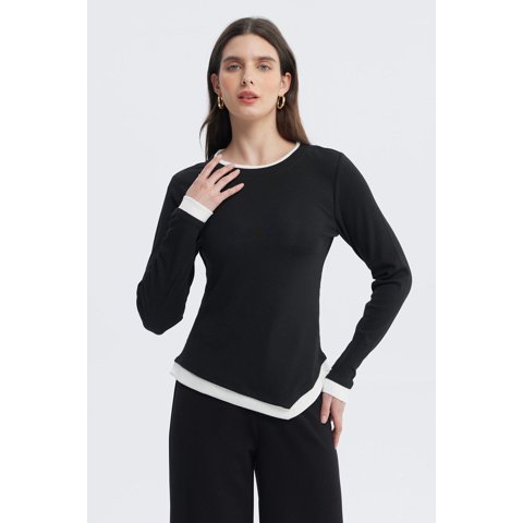 Fashionspark - Polera Mujer Borde En Contraste Negro