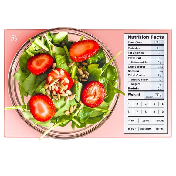 Balanza de alimentos Greater Goods con calculadora de nutrición, 2.000 códigos, rosa