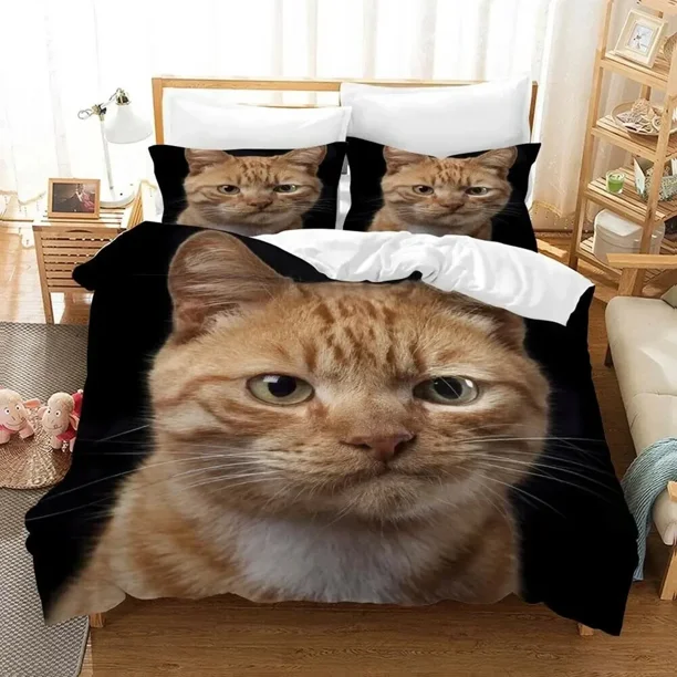 v1814 Bed Sheets Cat Duvet Cover Set Cat Lover Gifts Bedding for Women Cute Kitten Pattern Bedroom Decor Twin Double Queen King Size Quilt Cover 3-Piece Bedding Set (1 Duvet Cover + 2 Pillow Shams) Be