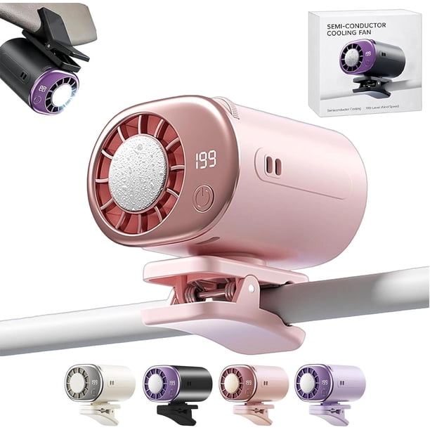 Ventilador clip coche pantalla LED portátil USB recargable refrigeración personal 360° rotación