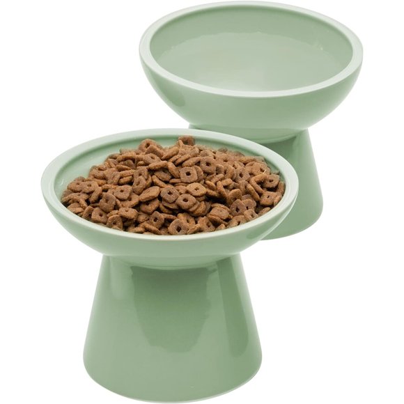 CEEFU 2Pack Elevated Ceramic Cat Bowls Extra Wide for Food