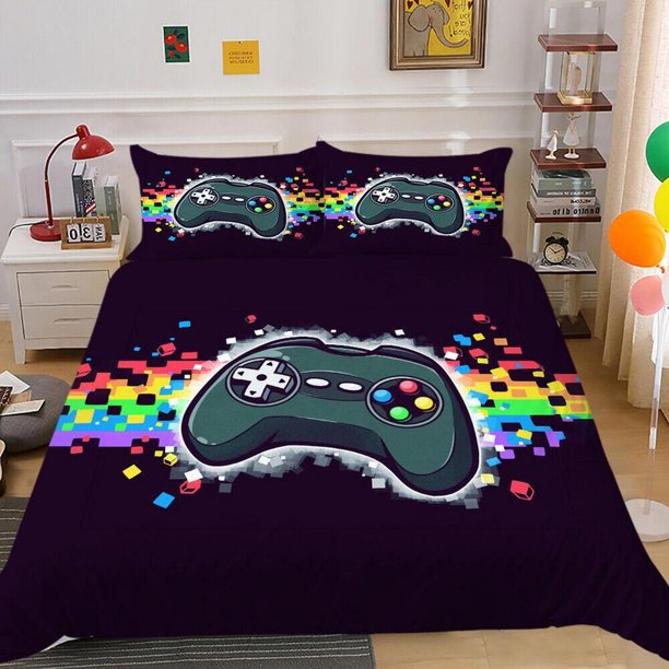 Black Gamer Kids Quilt Duvet Cover Set Home Textiles Comforter Cover3-Piece Bedding Set