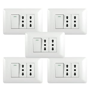Genérico - Pack 5 Tomacorriente Doble 10/16A 250V + Interruptor Simple 9/12 10A Blanco