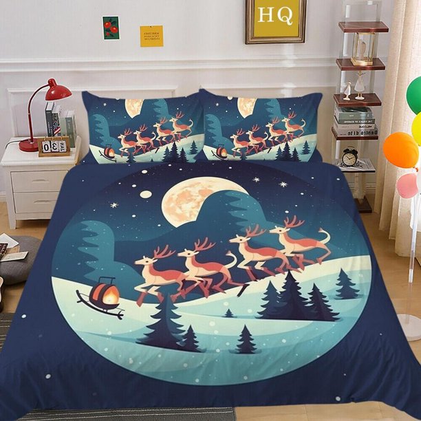 Christmas Gifts Santa Claus Kids Quilt Duvet Cover Set Kids Bed Linen 3-Piece Bedding Set