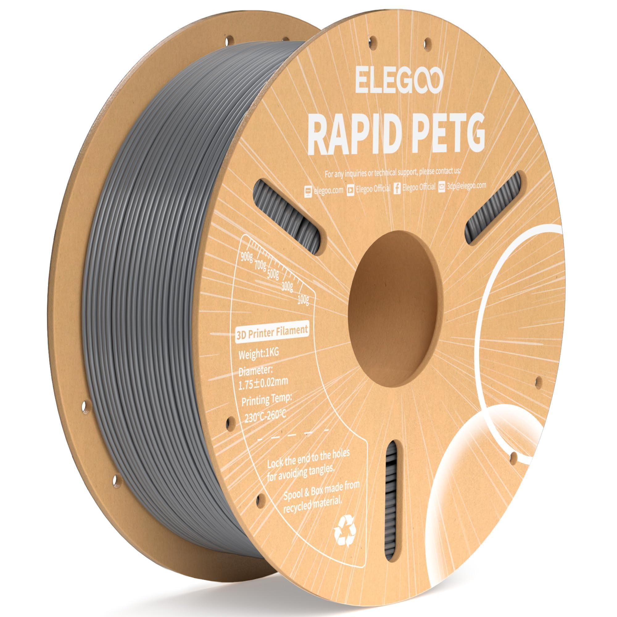 Filamento Para Impresora 3d Elegoo Rapid Petg De 1,75 Mm, Gris Espacial, 1 Kg