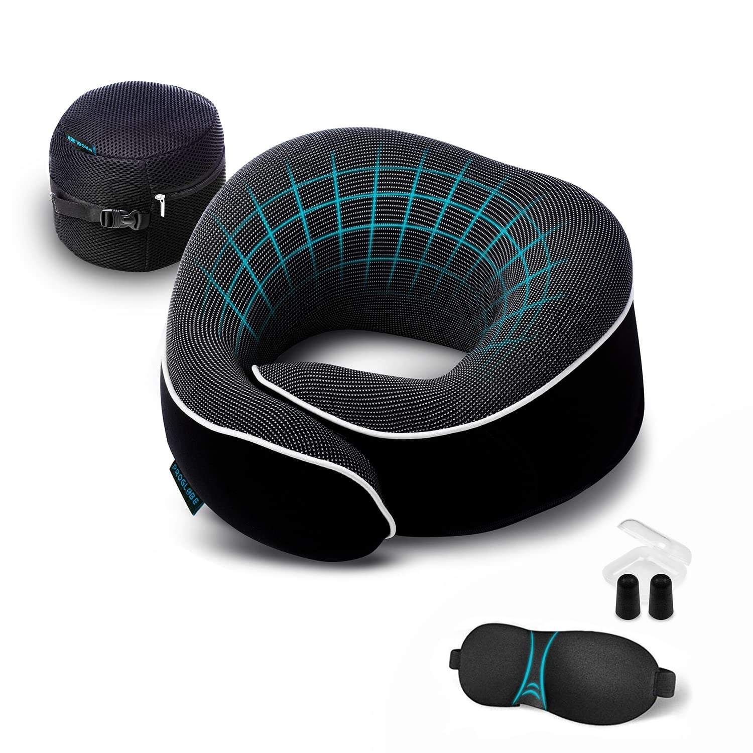 Almohada Cervical De Viaje Proglobe, Espuma Viscoelástica Ortopédica, Negra