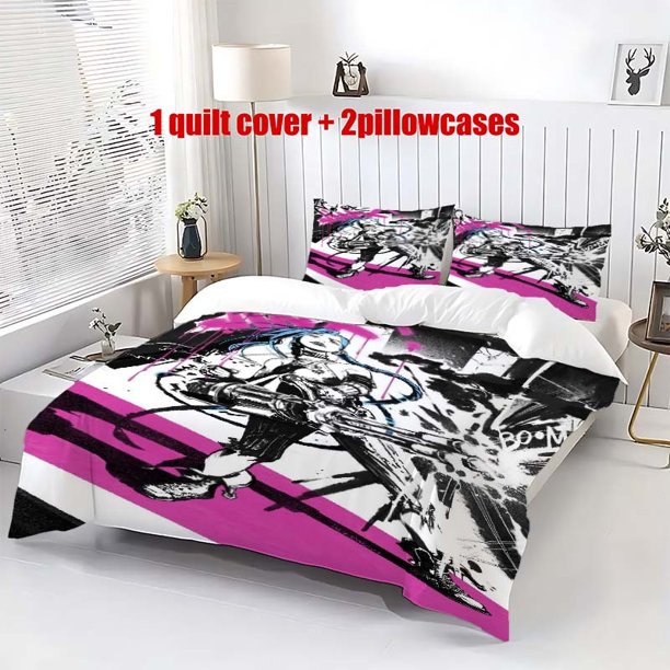 3pcs JINX Pink Graffiti Themed bedding Includes a Duvet Cover And Two Pillowcases