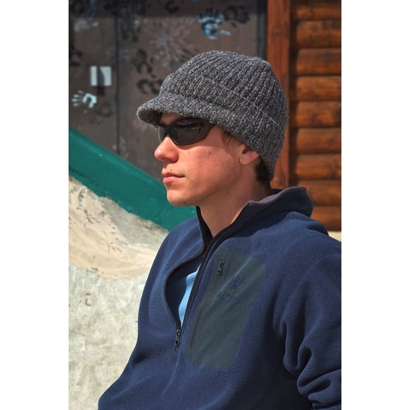 Gorro de lana de invierno con visera y calavera para hombre y mujer