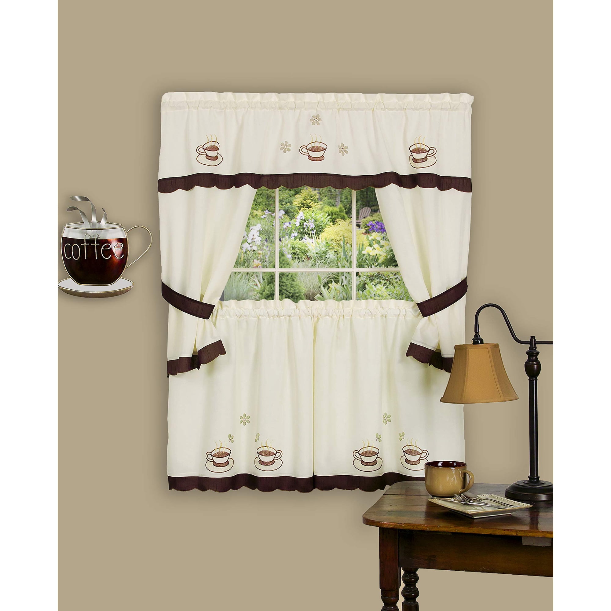Juego De Cortinas Achim Cuppa Joe Embellished Cottage 58x36 De Poliéster