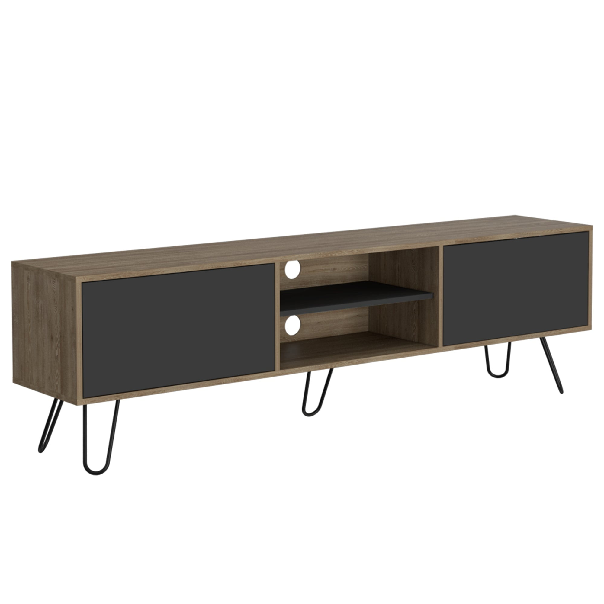 Fmfurniture - Rack Tv 80" 2 Puertas Fm-007c Café Claro Y Plomo
