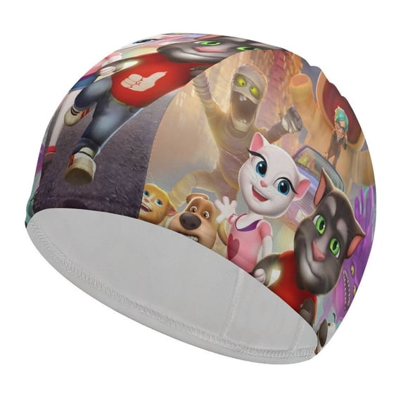 Talking Tom Gorro de Natación de Licra, Gorro de Baño de Tela Cómoda, Gorro Elástico Antideslizante para Hombres, Mujeres y Niños