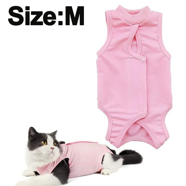 Traje de recuperación profesional para gatos, ideal para heridas abdominales o enfermedades de la piel. Alternativa al collar isabelino para gatos y perros. Uso posoperatorio para evitar lamidos.