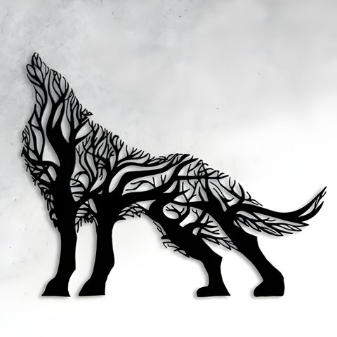 Genérico - Cuadro Lobo Hecho Con Ramas