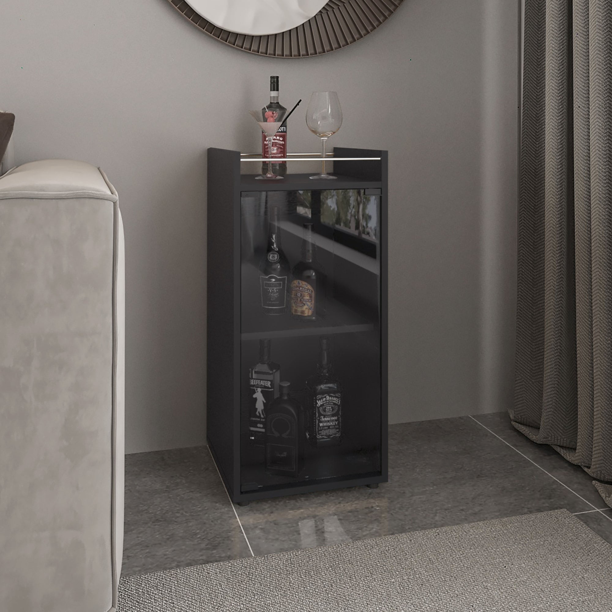 Tuhome - Bar Bajo Theba 1 Puerta Vidrio 81,3x38,1x37,6 Cm Wengue