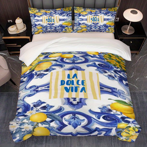 3pcs "Sweet Life in Italy" Themed Bedding Set with Soft Duvet Cover and 2 Pillowcases Ideal for All Seasons
