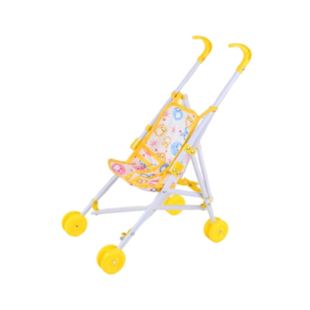 Carrito de empuje en miniatura plegable, juguete de regalo, porta muñecas, juego de rol, cochecitos de muñecas para bebés educativos, 10 pulgadas para amarillo