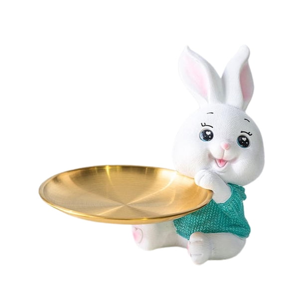 Bandeja de almacenamiento de conejo 3D, contenedor de artículos diversos, escultura de Animal, adorno, llavero para Bar, armario, mesa, decoración de , verde 14cmx18cm