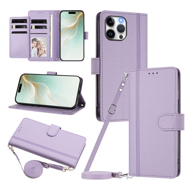 Funda Tipo Libro para iPhone 13 Pro Max con Ranuras para Tarjetas, Morado Claro