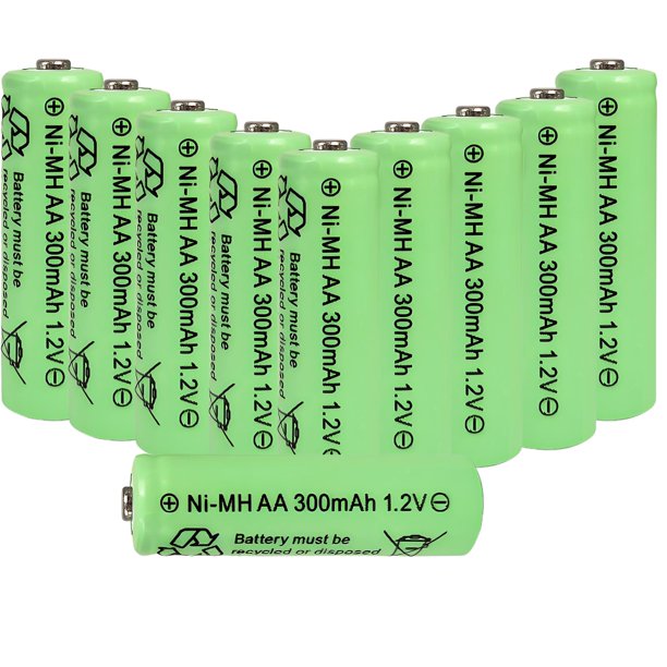 Baterías recargables AA Ni-MH 300 mAh 1,2 V (paquete de 10), batería doble A de 1,2 V para luces solares de jardín y exteriores, linterna de energía