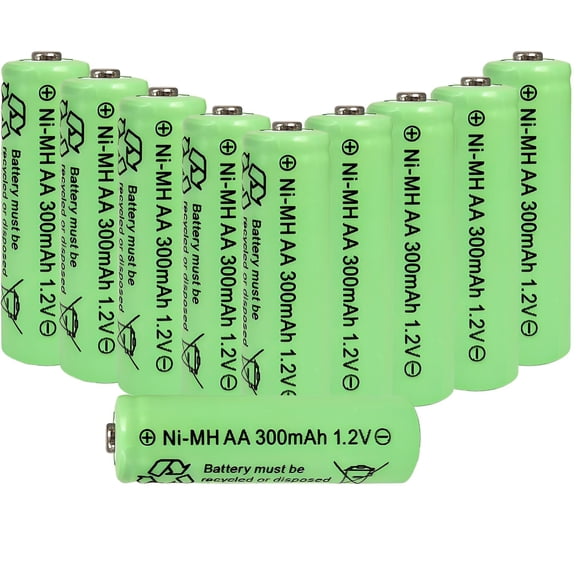 Baterías recargables AA Ni-MH 300 mAh 1,2 V (paquete de 10), batería doble A de 1,2 V para luces solares de jardín y exteriores, linterna de energía