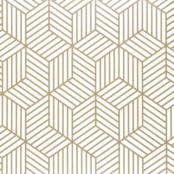 Papel tapiz WENMER 45 x 300 cm, hexágonos dorados, autoadhesivo, PVC