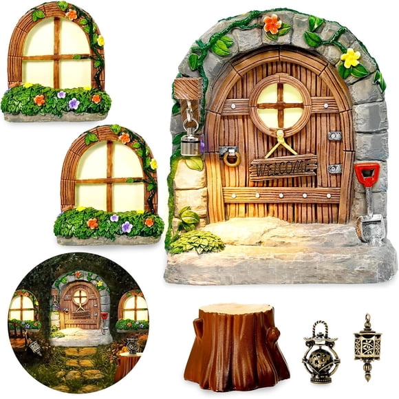 Puerta Hada Pamonrueer 7 Piezas Resina Ventanas Brillan